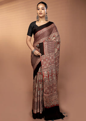 Red Printed Pure Silk Saree Without Blouse Piece