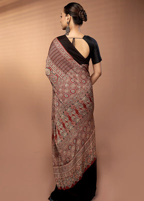 Red Printed Pure Silk Saree Without Blouse Piece