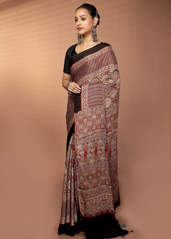 Red Printed Pure Silk Saree Without Blouse Piece