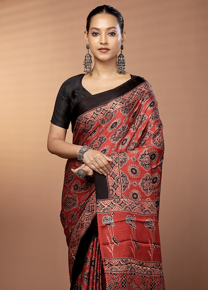 Red Printed Pure Silk Saree Without Blouse Piece