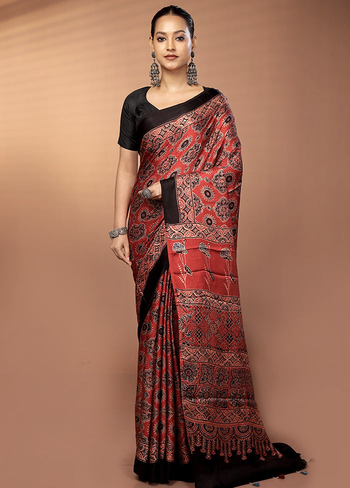 Red Printed Pure Silk Saree Without Blouse Piece