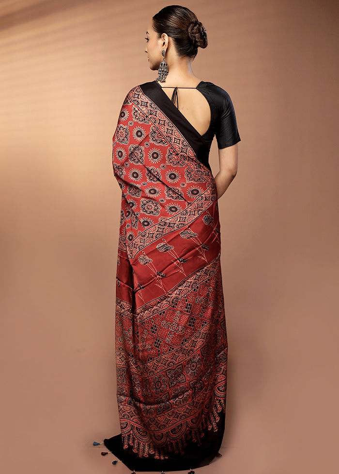 Red Printed Pure Silk Saree Without Blouse Piece
