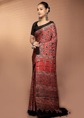 Red Printed Pure Silk Saree Without Blouse Piece