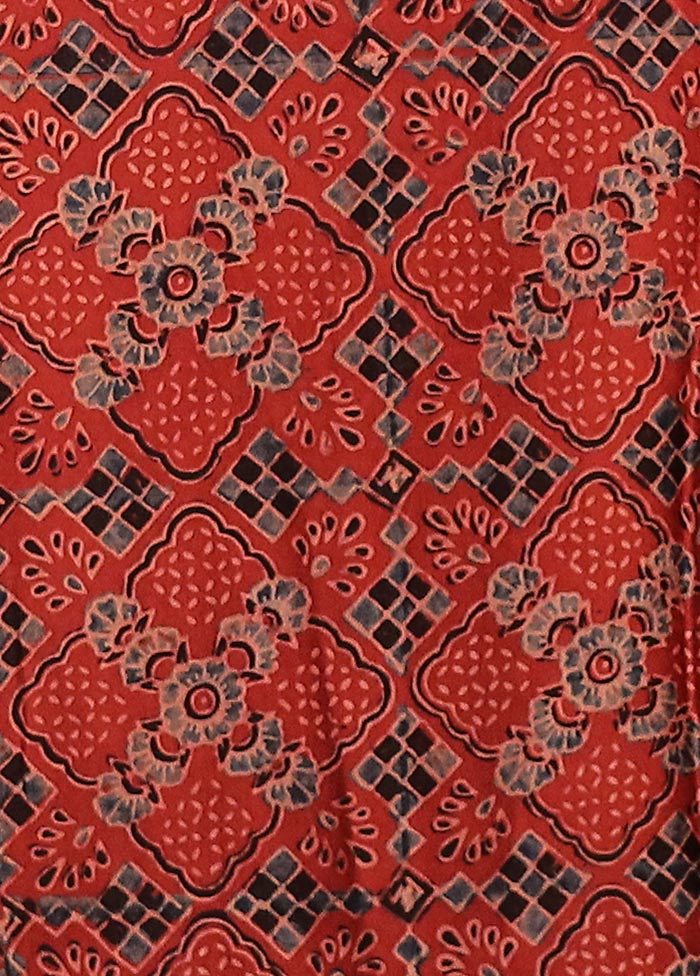 Red Printed Pure Silk Saree Without Blouse Piece