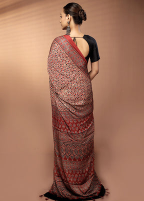 Red Printed Pure Silk Saree Without Blouse Piece