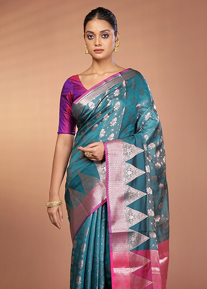 Green Dupion Silk Saree With Blouse Piece