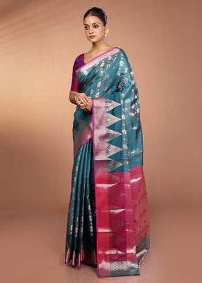 Green Dupion Silk Saree With Blouse Piece