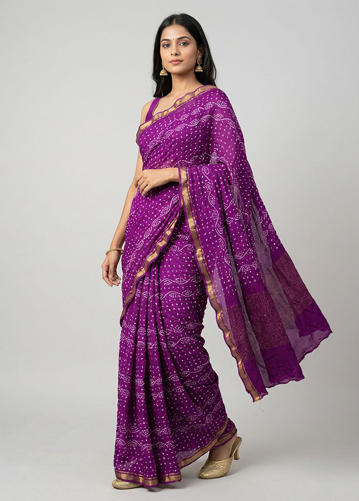 Multicolor Bandhej Silk Saree With Blouse Piece