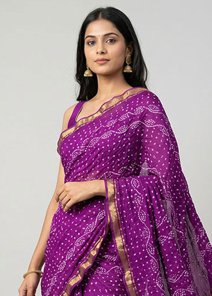 Multicolor Bandhej Silk Saree With Blouse Piece