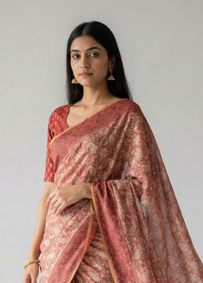 Pink Tussar Silk Saree With Blouse Piece