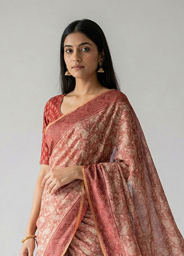 Pink Tussar Silk Saree With Blouse Piece