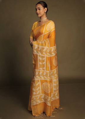 Yellow Chanderi Cotton Saree With Blouse Piece