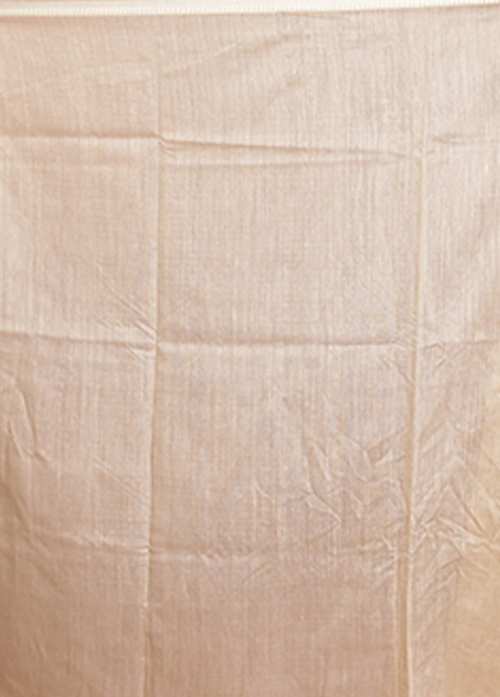 Cream Handloom Tussar Pure Silk Saree With Blouse Piece