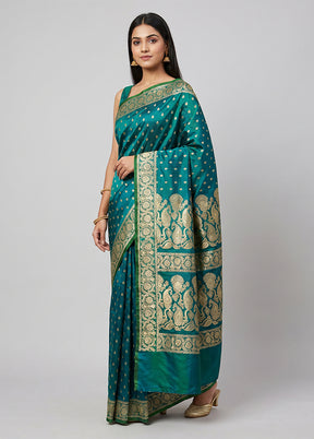 Green Handloom Banarasi Pure Silk Saree With Blouse Piece