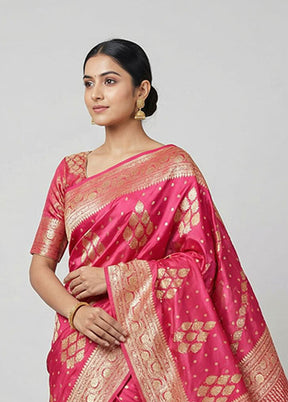 Pink Handloom Banarasi Pure Silk Saree With Blouse Piece