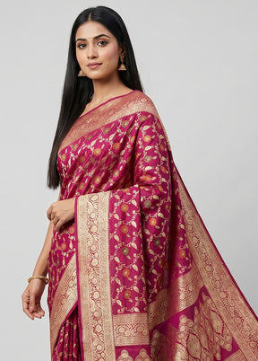 Pink Handloom Banarasi Pure Silk Saree With Blouse Piece