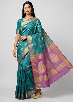 Green Dupion Silk Saree With Blouse Piece