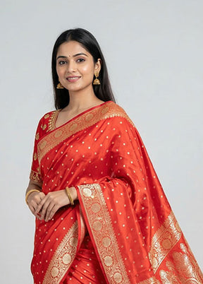Red Handloom Banarasi Pure Silk Saree With Blouse Piece
