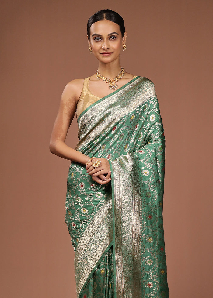 Green Dupion Silk Saree With Blouse Piece
