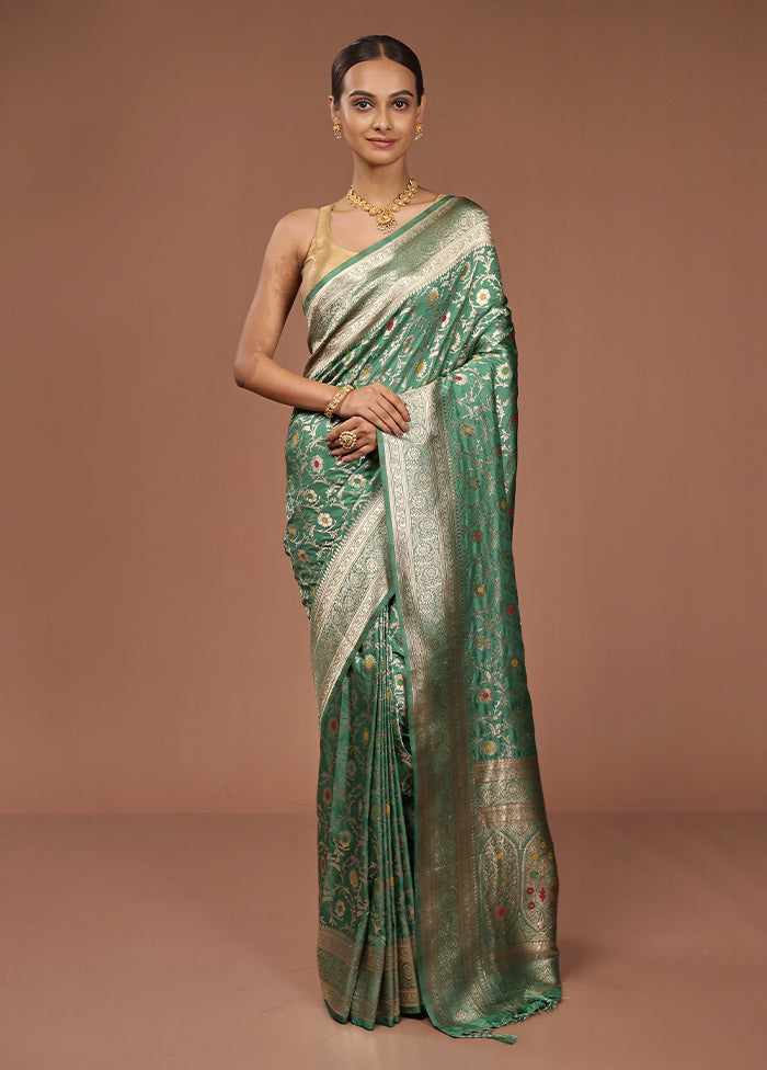 Green Dupion Silk Saree With Blouse Piece