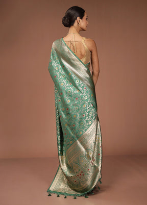 Green Dupion Silk Saree With Blouse Piece