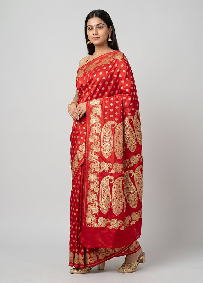 Red Handloom Banarasi Pure Silk Saree With Blouse Piece