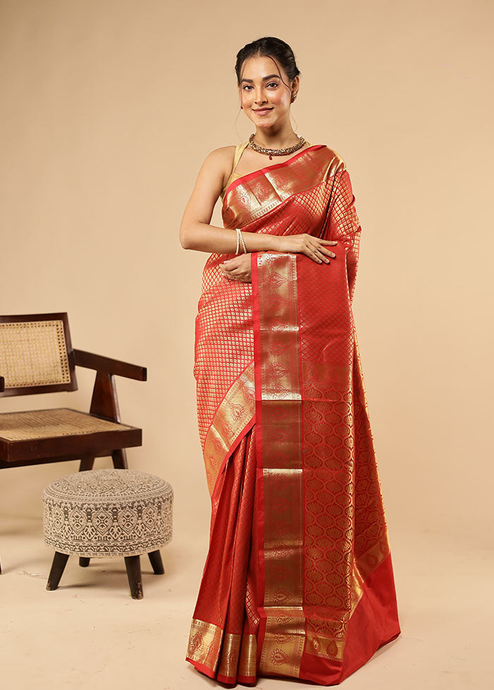 Red Kanjivaram Silk Saree With Blouse Piece