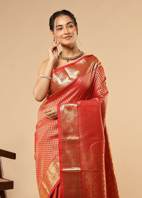 Red Kanjivaram Silk Saree With Blouse Piece
