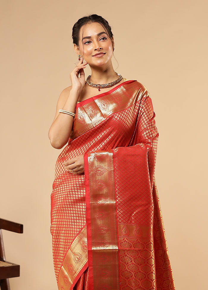 Red Kanjivaram Silk Saree With Blouse Piece