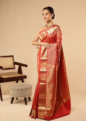 Red Kanjivaram Silk Saree With Blouse Piece