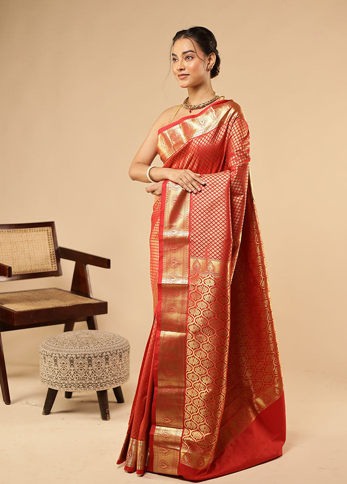 Red Kanjivaram Silk Saree With Blouse Piece
