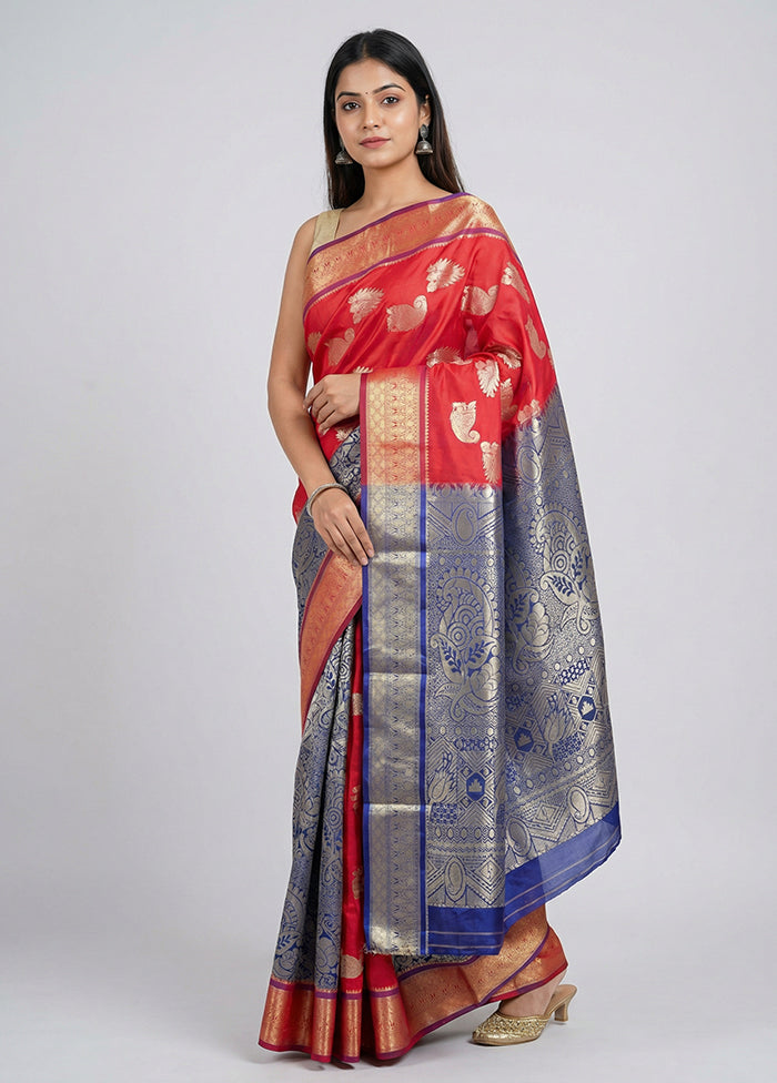Red Kanjivaram Silk Saree With Blouse Piece