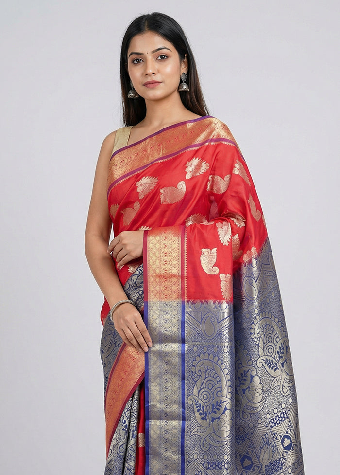 Red Kanjivaram Silk Saree With Blouse Piece