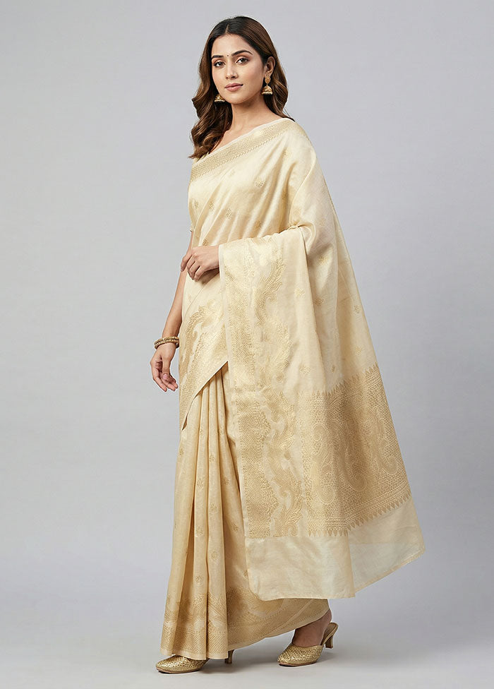 Cream Cotton Saree With Blouse Piece