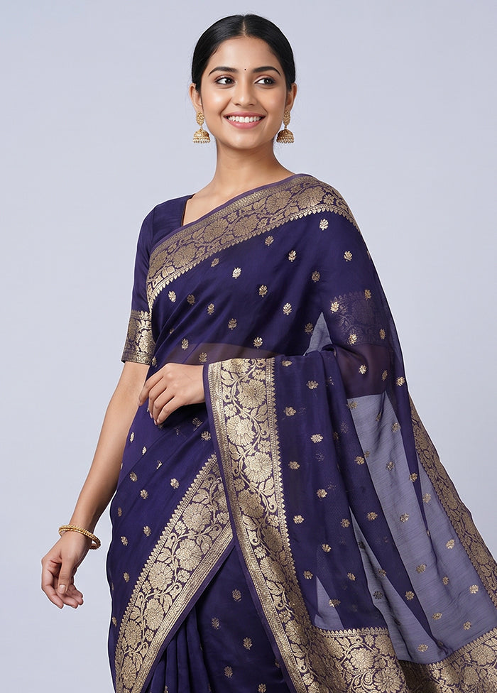 Blue Georgette Saree With Blouse Piece