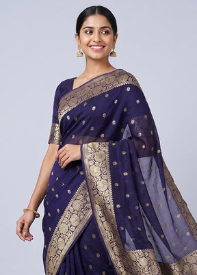 Blue Georgette Saree With Blouse Piece