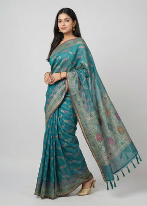 Blue Kora Silk Saree With Blouse Piece