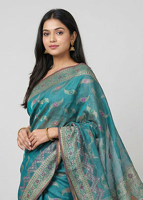 Blue Kora Silk Saree With Blouse Piece