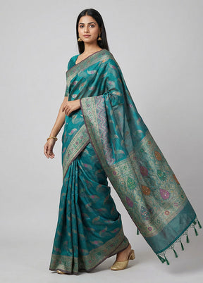 Green Kora Silk Saree With Blouse Piece