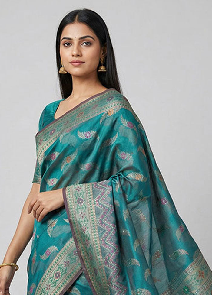 Green Kora Silk Saree With Blouse Piece