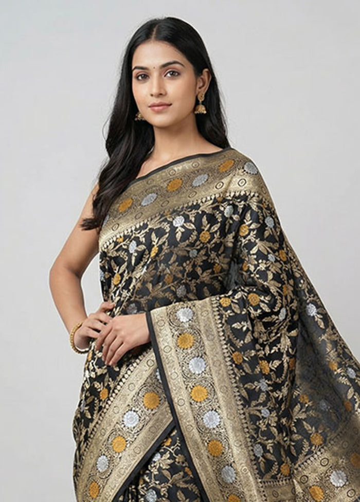 Black Handloom Katan Pure Silk Saree With Blouse Piece