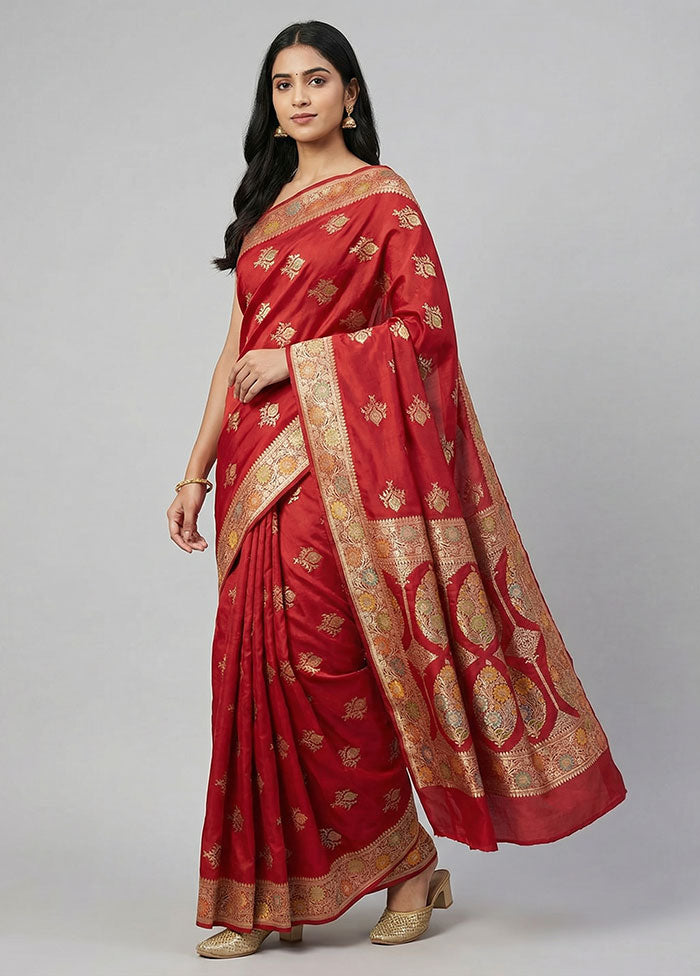 Maroon Banarasi Silk Saree With Blouse Piece