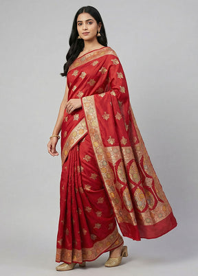 Maroon Banarasi Silk Saree With Blouse Piece