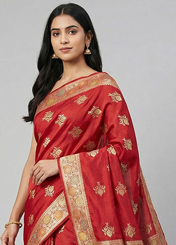 Maroon Banarasi Silk Saree With Blouse Piece