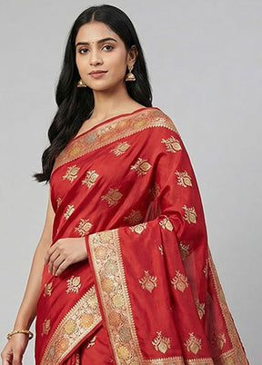 Maroon Banarasi Silk Saree With Blouse Piece
