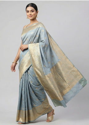 Grey Katan Silk Saree With Blouse Piece