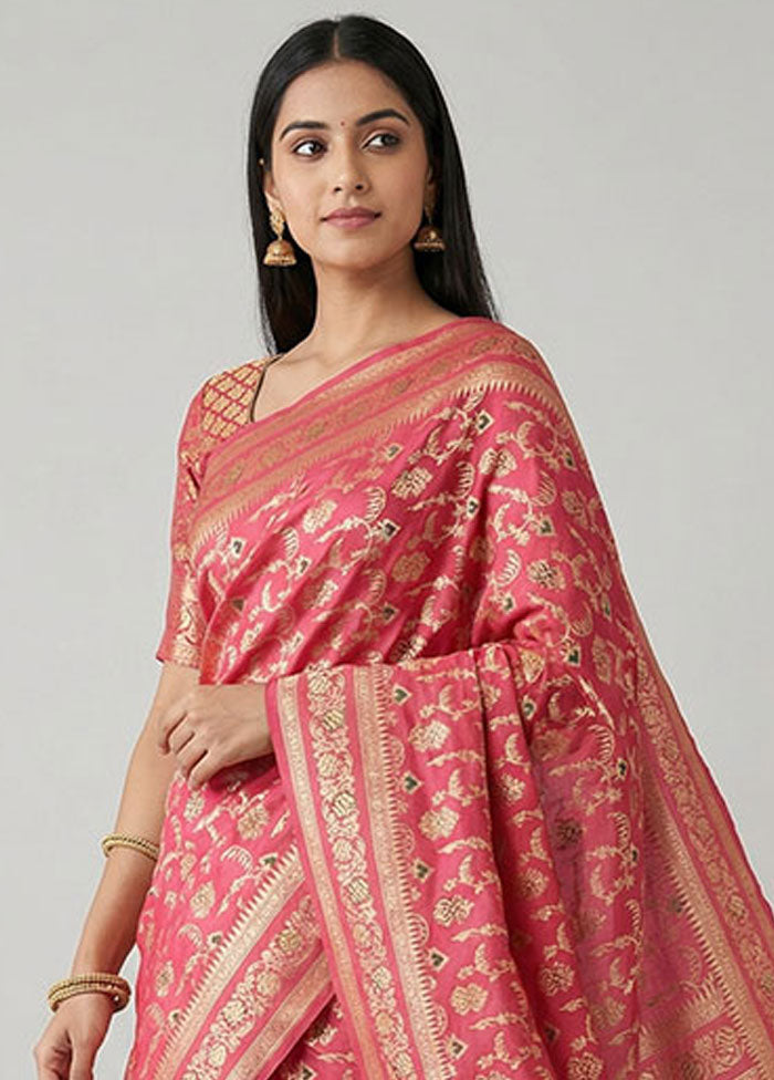 Pink Handloom Katan Pure Silk Saree With Blouse Piece