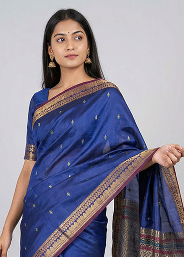 Blue Kanjivaram Silk Saree With Blouse Piece