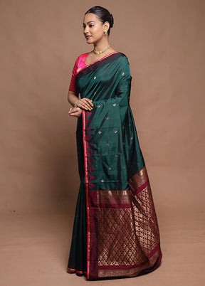 Green Kanjivaram Silk Saree With Blouse Piece
