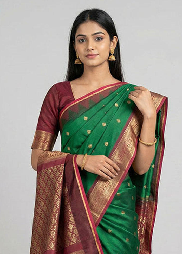 Green Kanjivaram Silk Saree With Blouse Piece